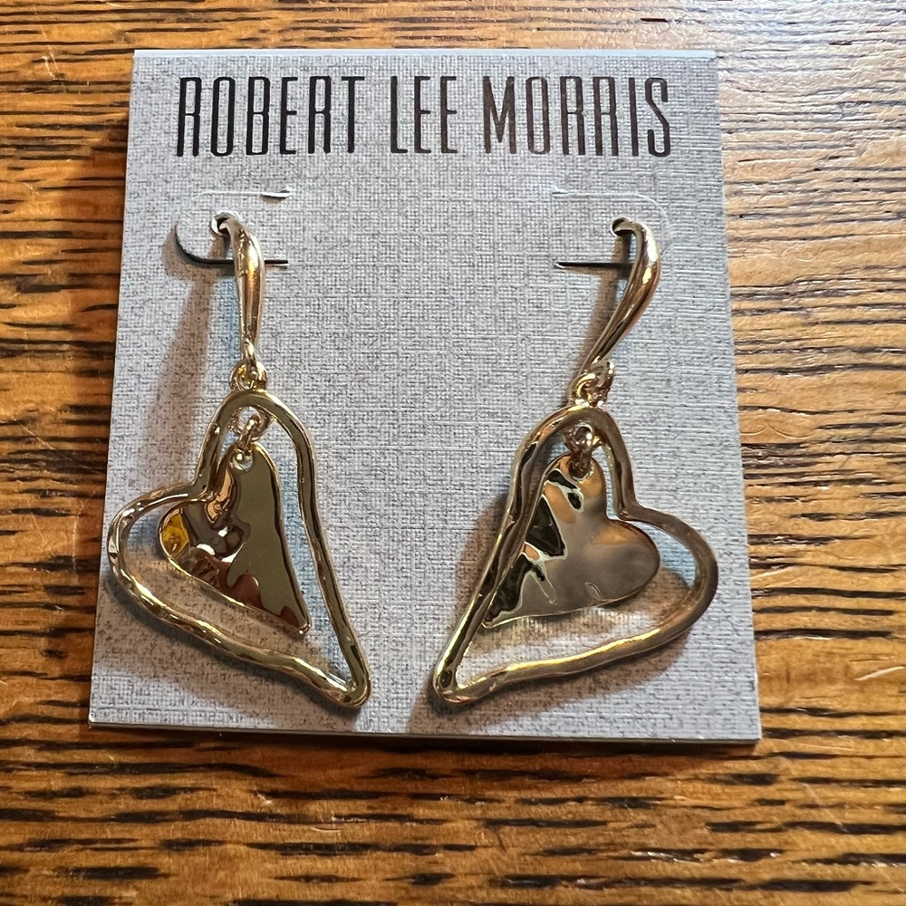 Robert Lee Morris Gold Heart Drop Earrings
